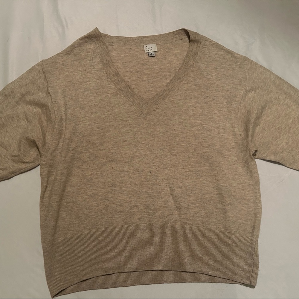 V-Neck Beige Off the Shoulder Sweater